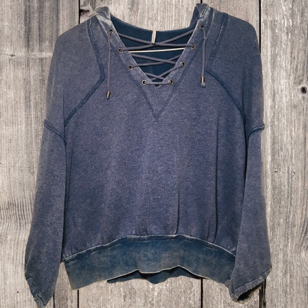 Free People blue lace up sweatshirt